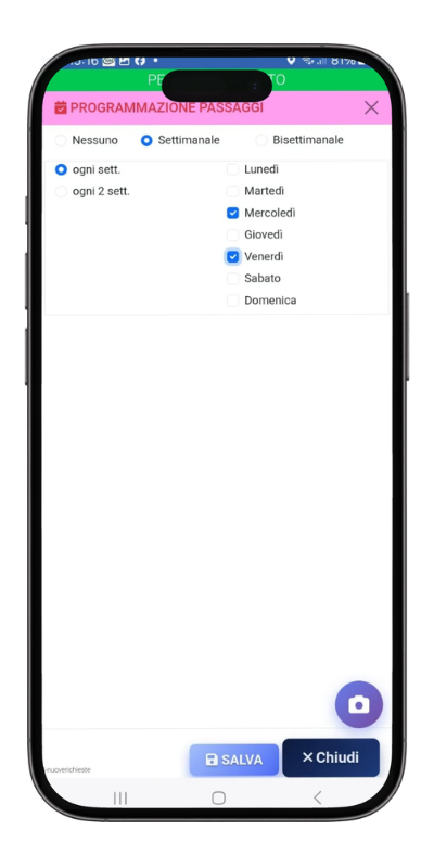 programma_data Finestra Programmazione Passaggi con frequenza e giorni della settimana