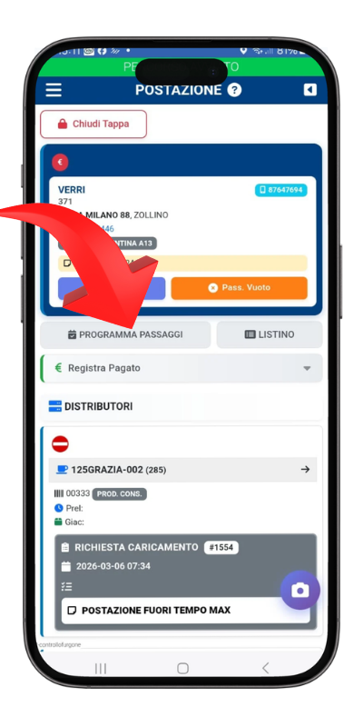 programma_passaggi Scheda postazione in Vending App con pulsante Programma Passaggi