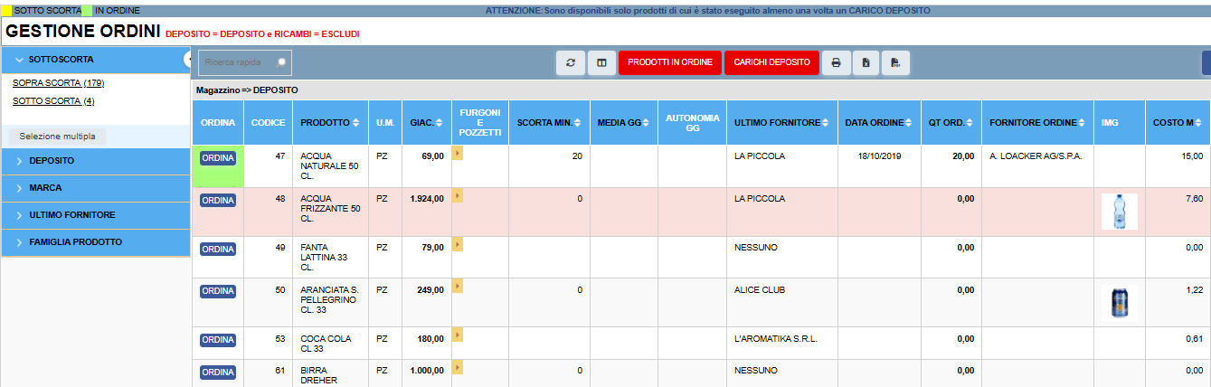 ordine Gestione ordini