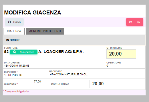 ordini Gestione ordini