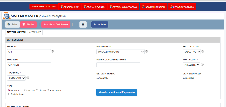 Fuori servizio sistema master