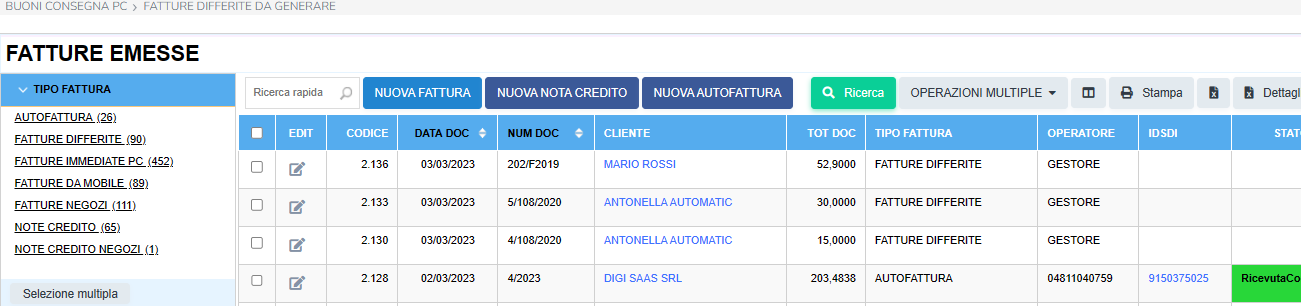 caricos005 Generazione fattura differita da buono di consegna
