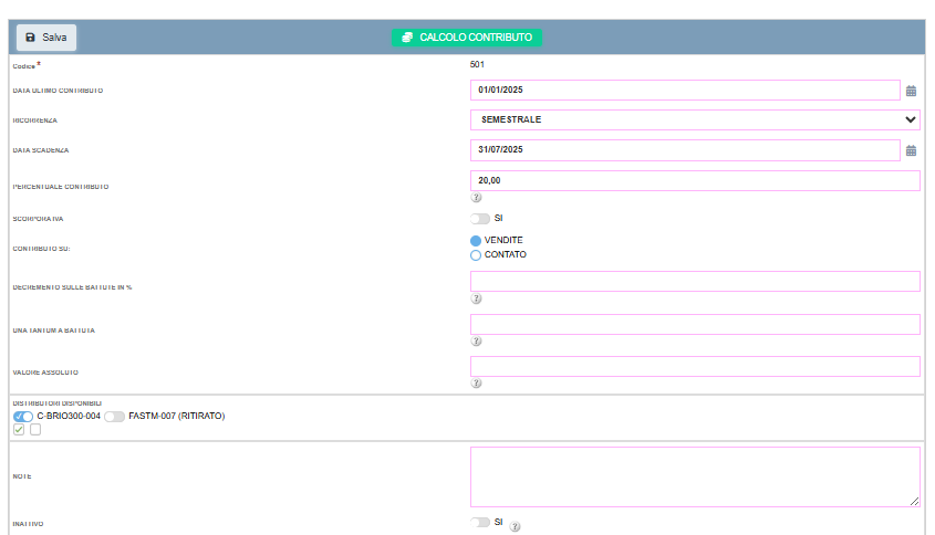 set_contributo Set contributo/ristorno a cliente