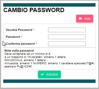Cambio password di accesso Vending Manager