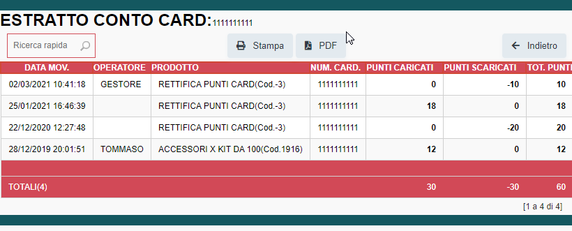 controllo_card_003 Visualizzazione estratto conto punti FIDELITY CARD