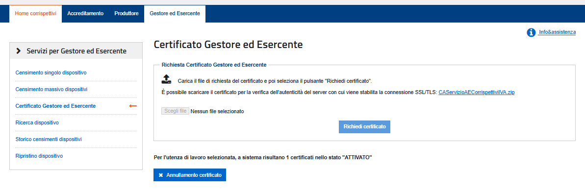 ade007 Creazione certificato gestore
