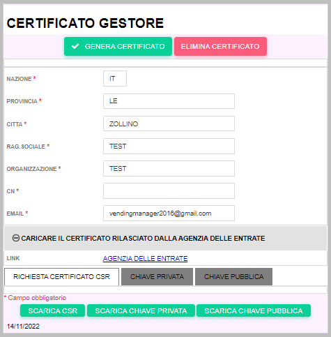 certificato002 Creazione certificato gestore