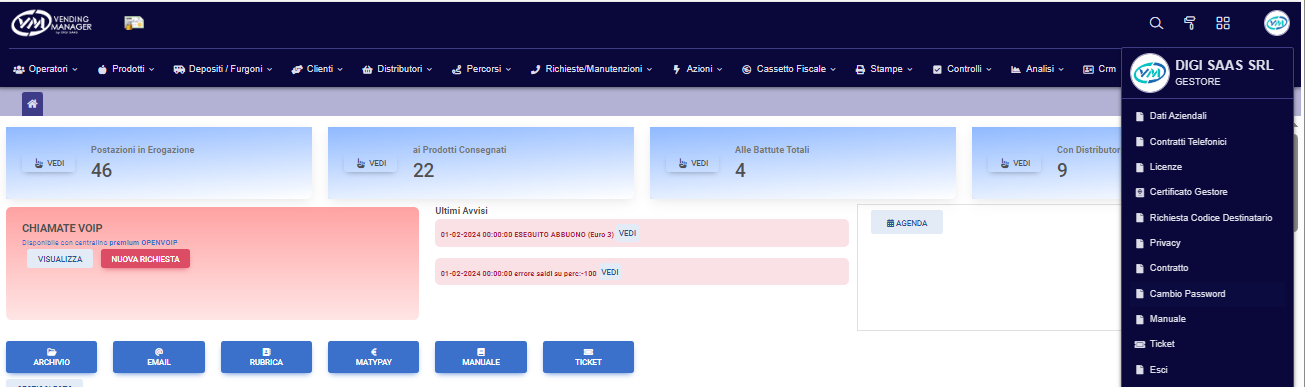 dati aziendali Creazione certificato gestore