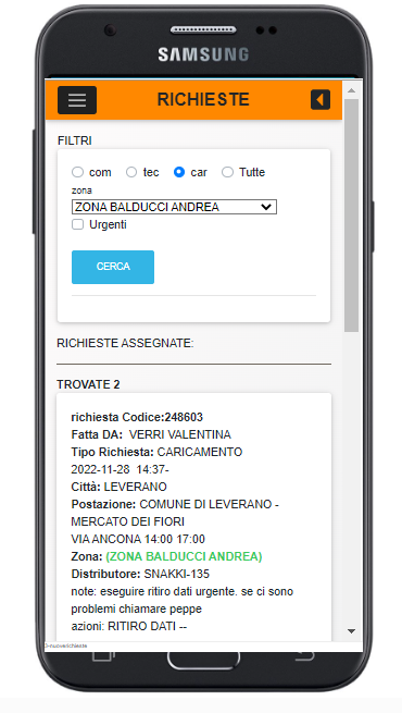 Assegna richieste da smartphone