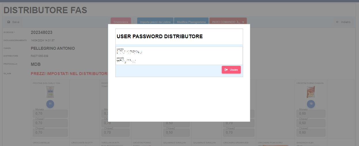 Visualizzare Utente e Password Distributore