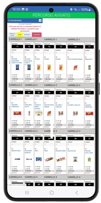 Carico prodotto con PLANOGRAMMA da mobile
