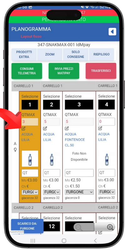 Carico prodotto con PLANOGRAMMA da mobile