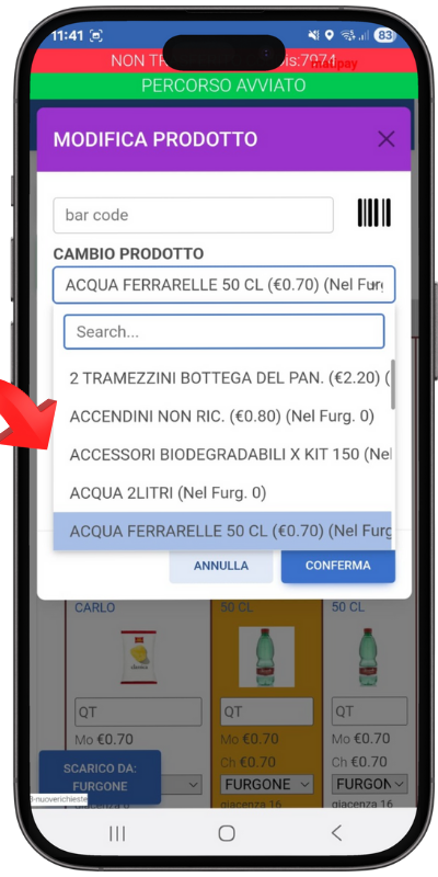 Carico prodotto con PLANOGRAMMA da mobile
