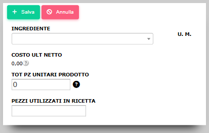 ingredienti Ricette erogazioni del caldo